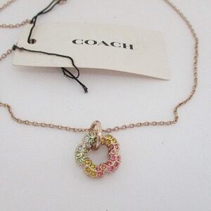 COACH Faux Stone Signature Tea Rose Pendant Necklace